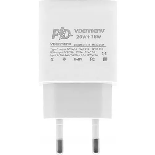 Denman DC21 Hurtig Vægoplader USB-A & USB-C - Hvid