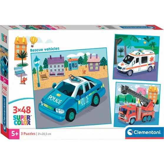 Clementoni 3-i-1 Puslespil - Redningskøretøjer 3x48