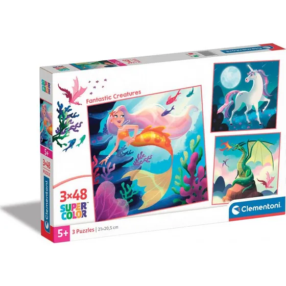 Clementoni 3-i-1 Puslespil: Fantasivæsener 3x48 brikker