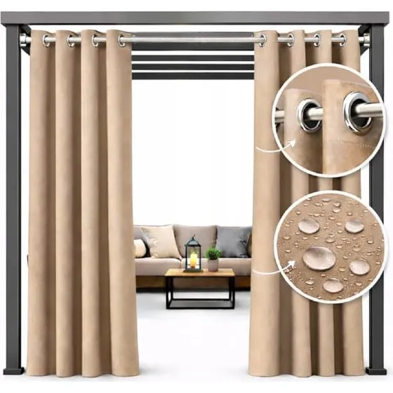 Vandtæt havemarkise 155 x 220 cm, beige, med øjer