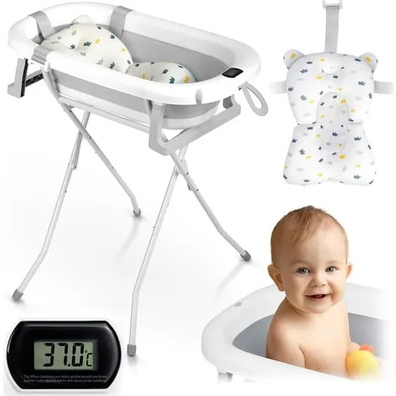 Ricokids RK-287 Foldbart Babybadekar med Termometer - Hvid/Grå