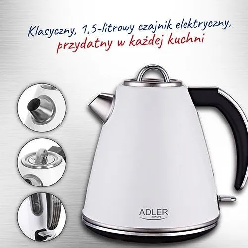 Adler AD 1343 Elkedel - Hvid, 1,5L, 2200W