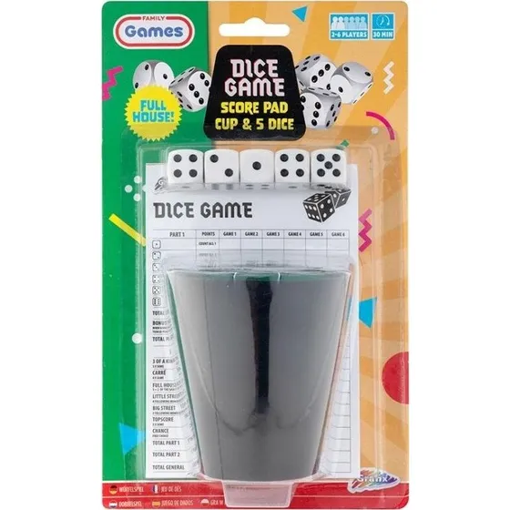 Yatzy sæt - bæger, blok og 5 terninger