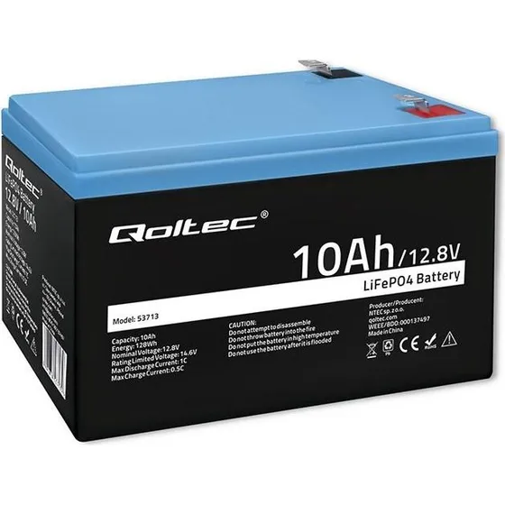 Qoltec 53713 LiFePO4 Batteri 12,8V 10Ah med BMS