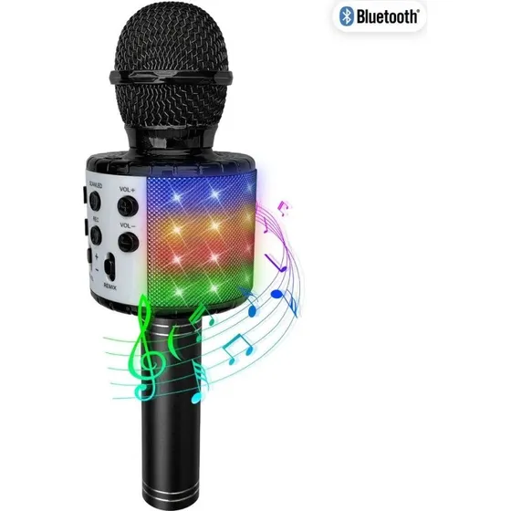 Karaoke-mikrofon med Bluetooth højttaler og LED-lys