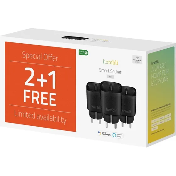 Hombli Smart Socket EU Promo Pack 2+1 – Sort