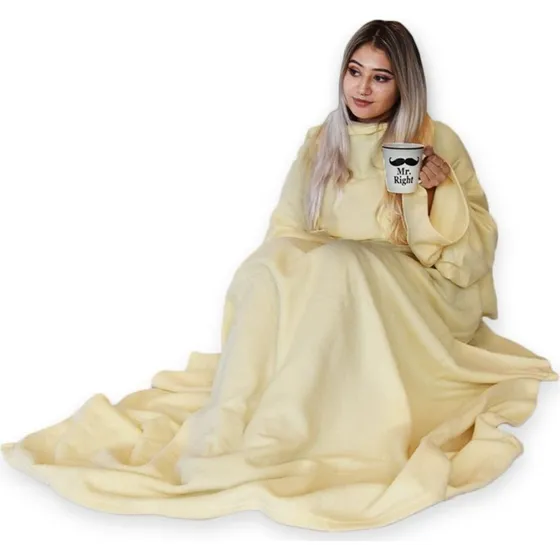 Mikamax Snugs fleece-tæppe med ærmer - beige