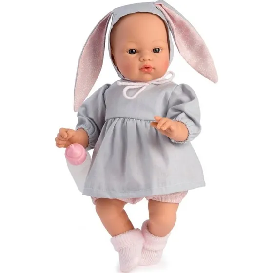 Asi Koke babydukke 36 cm – grå kjole med kaninører