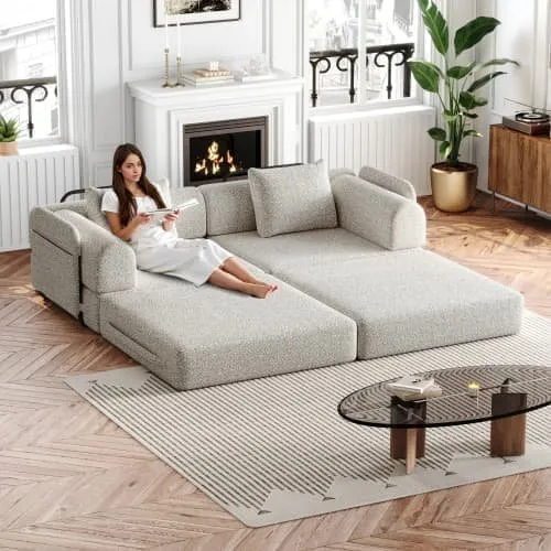 Chenille 2-i-1 Modulær Sovesofa med Opbevaring (2-pak)