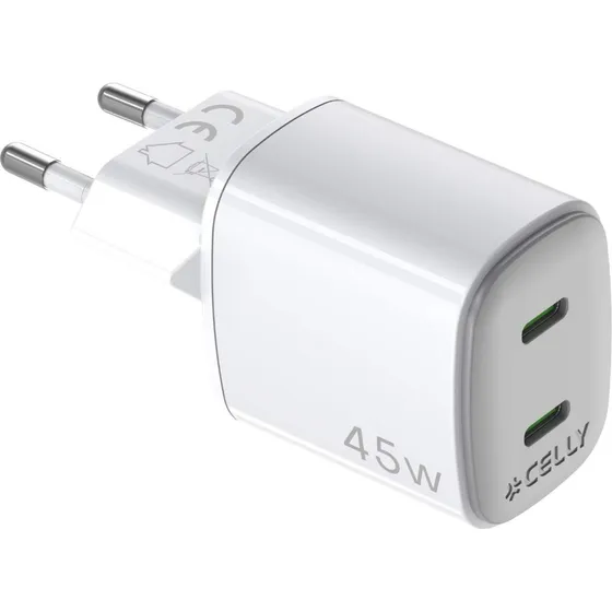 Celly USB-oplader GaN 2x USB-C PD 45W