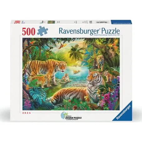 Ravensburger Puslespil 500 brikker – Tigerfamilie i oasen
