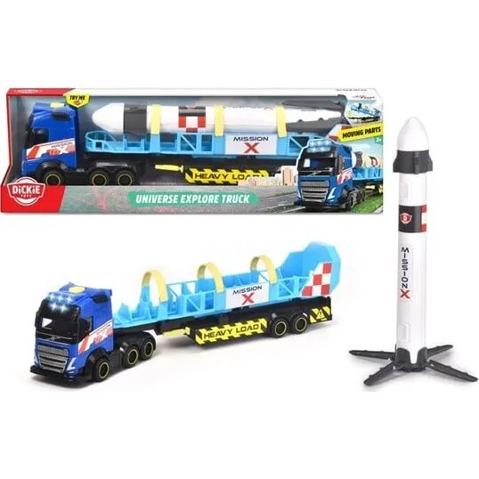 Dickie Volvo Lastbil med Anhænger & Rumraket, Lys og Lyd