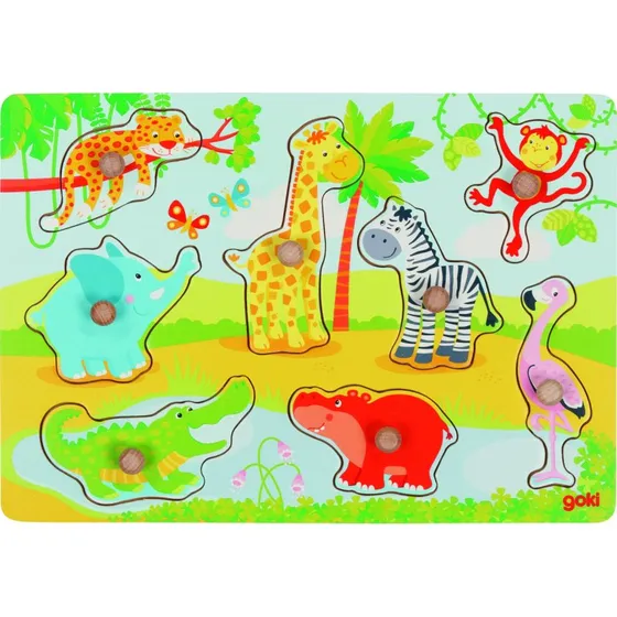 Goki Træ Knoppuslespil – Afrikanske Dyreunger, 8 brikker