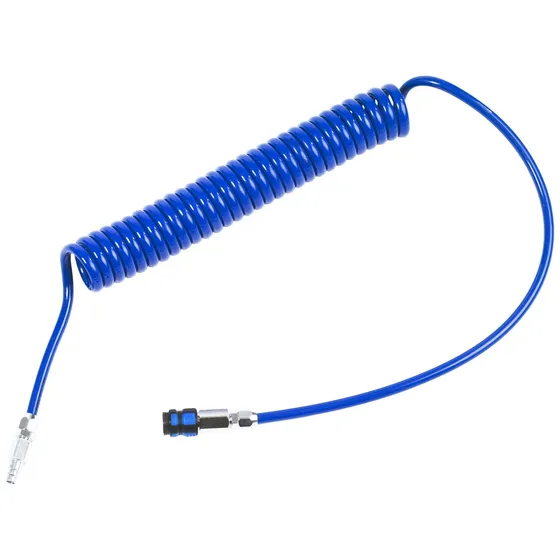 PUR spiralslange blå 6,5/10mm x 2,5/2m med Rectus 1625 kobling
