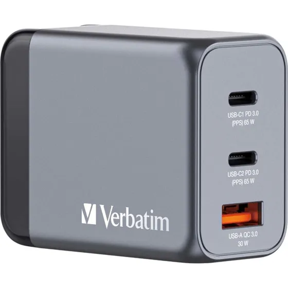 Verbatim 65W GaN 3-port USB-C/USB-A oplader