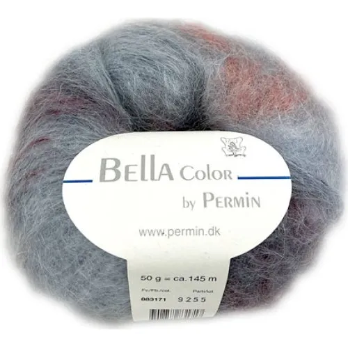 Bella Permin Mohairgarn - Grå/Rust/Bordeaux - 50g