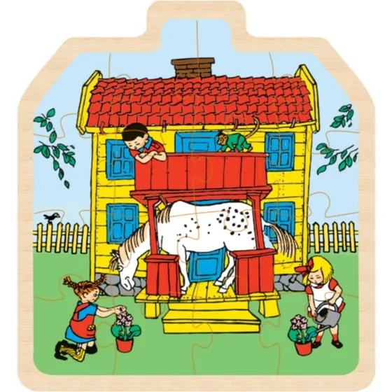 Barbo Toys Pippi Langstrømpe Træpuslespil - Villa Villekulla