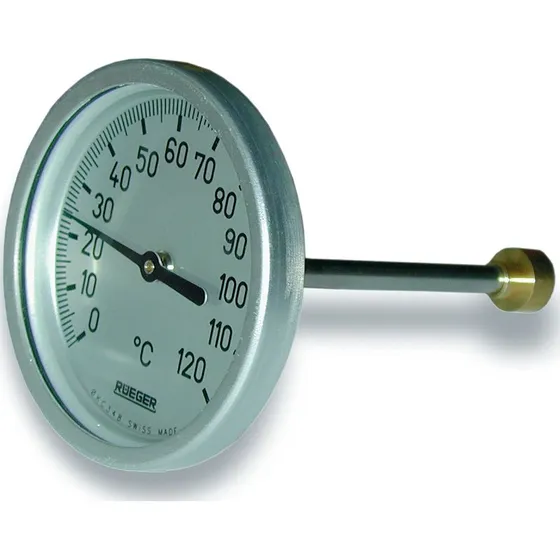 Rueger skivetermometer Ø100 mm med 100 mm føler (0-120 °C)