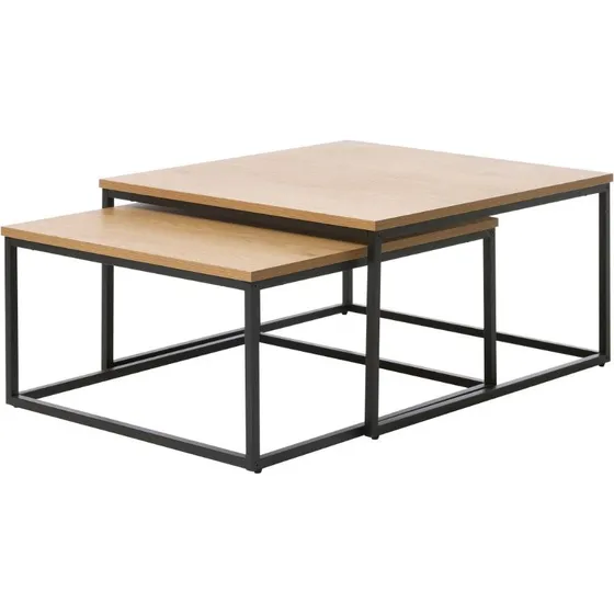 Cesura Satsborde i Eg og Sort Metal, Sæt af 2, 68-75 cm