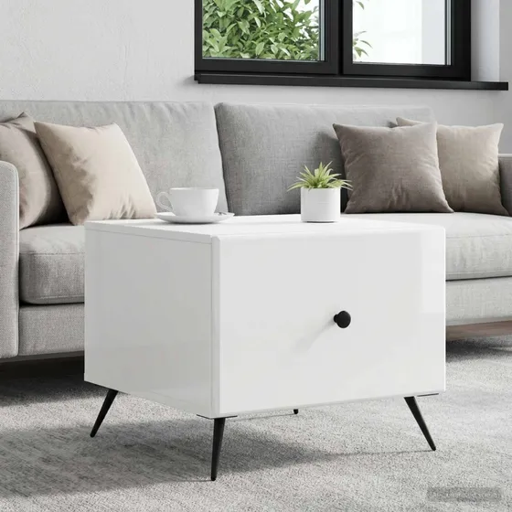 vidaXL Sofabord Hvid Højglans 49 x 50 x 40 cm med skuffe