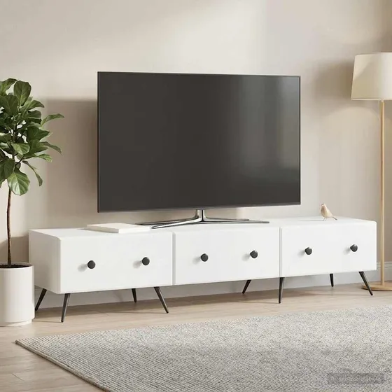 vidaXL TV-skab med 3 skuffer, hvid, 147 x 34,5 x 30 cm