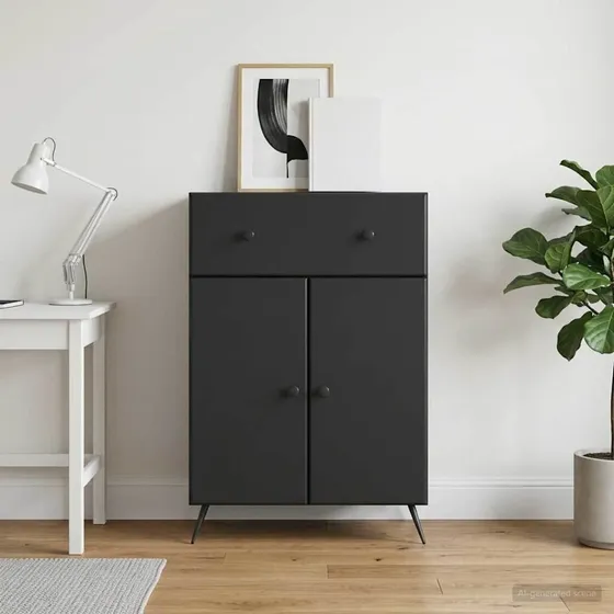 vidaXL Sideboard Sort 66 x 34,5 x 90 cm i konstrueret træ