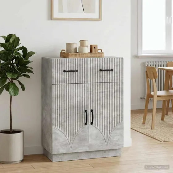 vidaXL Sideboard med skuffe, Betongrå, 66 x 34,5 x 87 cm