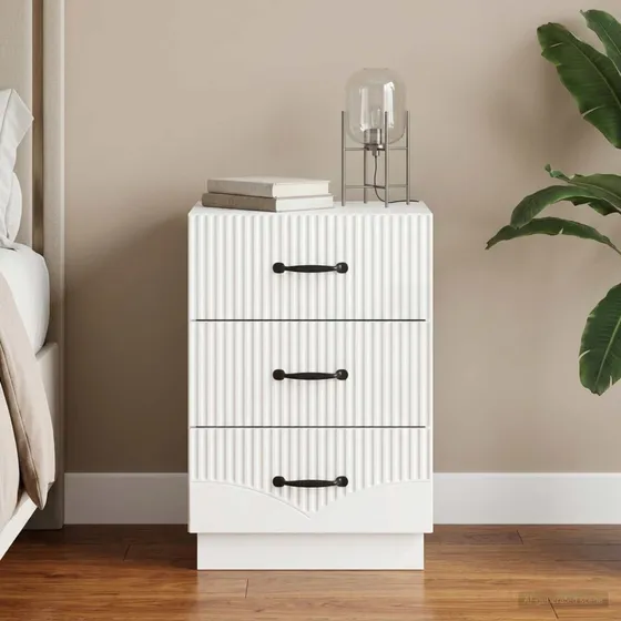 vidaXL Natskab Hvid Højglans 43 x 41 x 63,5 cm - 3 skuffer