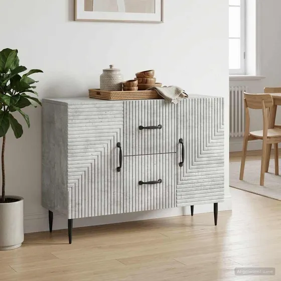 vidaXL Sideboard Betongrå 89 x 34,5 x 60 cm med skuffer og låger
