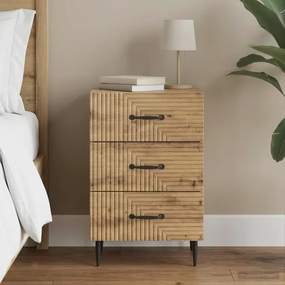 vidaXL Natskab Artisan-eg 43 x 41 x 66,5 cm med 3 skuffer
