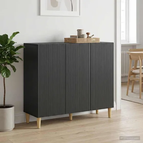 vidaXL Sideboard Sort 89 x 34,5 x 80 cm i konstrueret træ