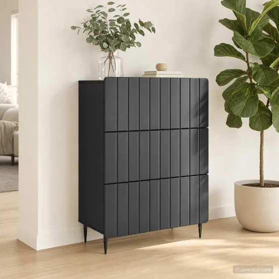 vidaXL Skuffeskab 66 x 34,5 x 92 cm - Sort Konstrueret træ