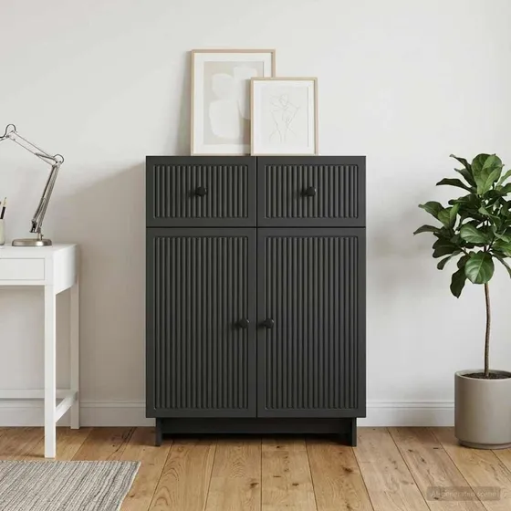 vidaXL Sideboard Sort 66 x 34,5 x 90 cm i konstrueret træ