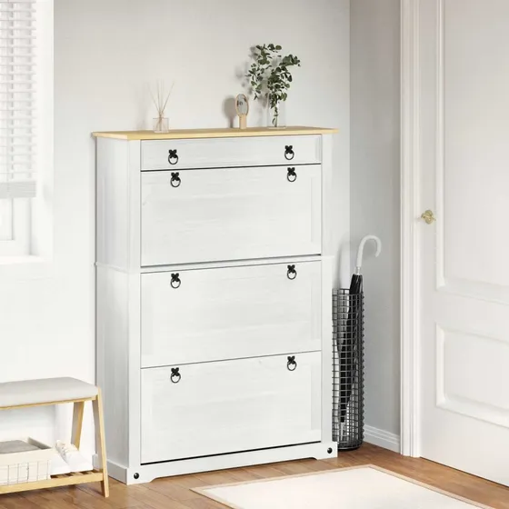 vidaXL Skoskab Corona Hvid i massivt fyrretræ, 99 x 32 x 138 cm