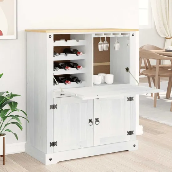 vidaXL Vinskab i massivt fyrretræ, hvid - 97 x 45 x 114 cm
