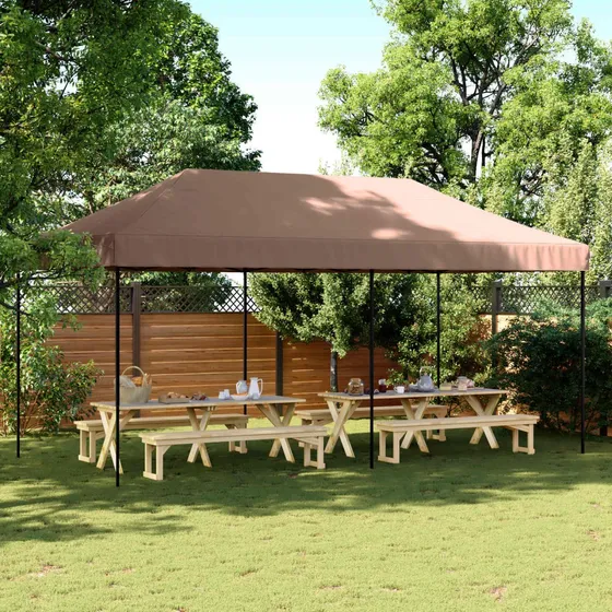 vidaXL Party Tent 292 x 580 x 315 cm - Brun Oxfordstof