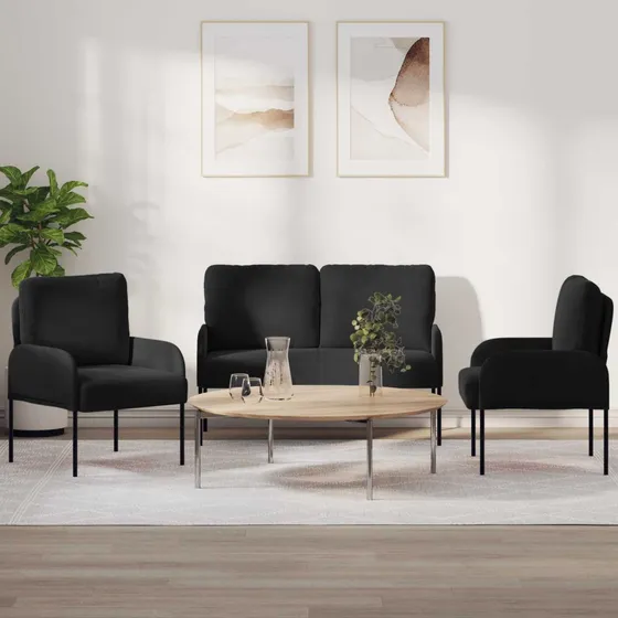 vidaXL Sofasæt 3 stk. Sort Krydsfinér