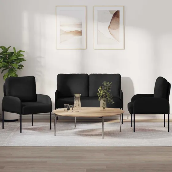 vidaXL Sofasæt 3 stk. Sort Krydsfinér