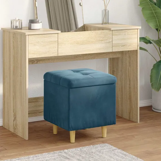 vidaXL Ottoman med Opbevaring, Blå Fløjl, 40 x 40 x 45 cm