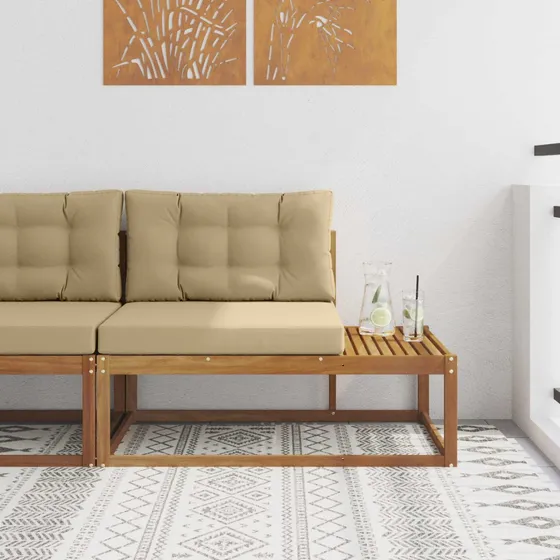 vidaXL Udendørs endesofa med pude, Natur, 115 x 83 x 73 cm