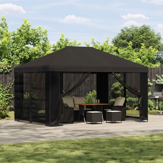 vidaXL Havepavillon med sidevægge 4x3 m - Antracit