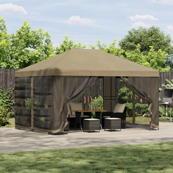 vidaXL Havepavillon 4 x 3 m med sidevægge - Beige Polyester/Stål
