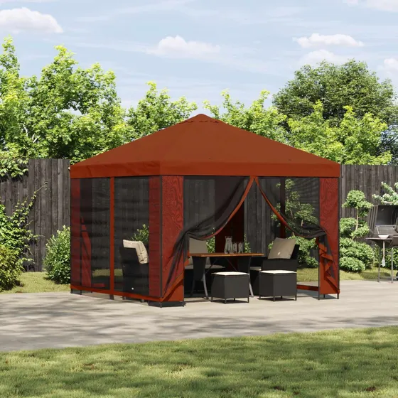 vidaXL Havepavillon med sidevægge 3 x 3 m - Terrakotta