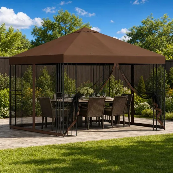vidaXL Havepavillon med sidevægge 3 x 3 m - Brun