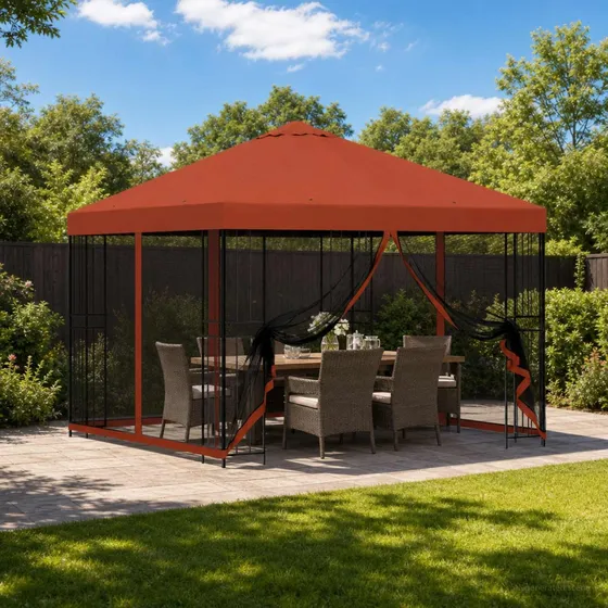 vidaXL Havepavillon med sidevægge 3 x 3 m - Terrakotta