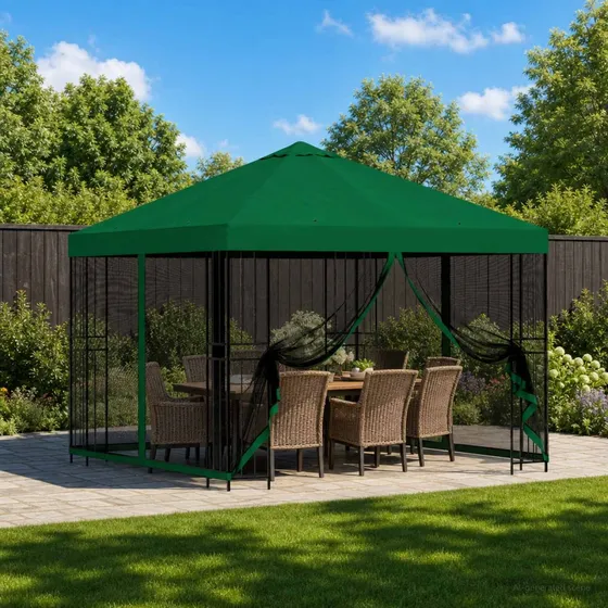vidaXL Havepavillon med sidevægge 3 x 3 m - Grøn Polyester/Stål