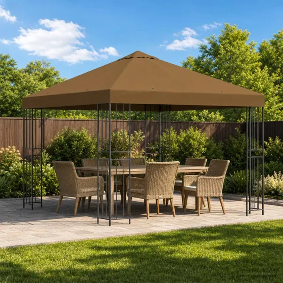vidaXL Havepavillon 3 x 3 m - Gråbrun Polyester og Stål