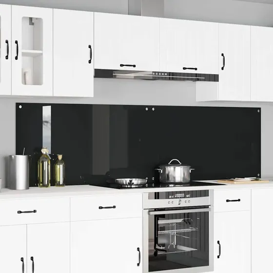 vidaXL Køkkenbacksplash 2 stk. Sort 110 x 60 cm Hærdet Glas