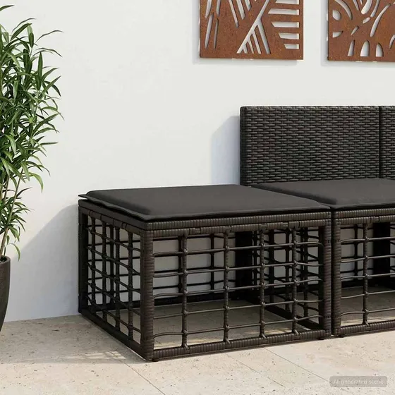 vidaXL Havepuf Sort Polyrattan