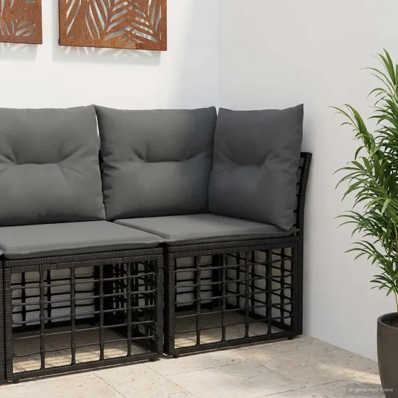 vidaXL Modulært udendørs hjørnesofaelement i sort polyrattan